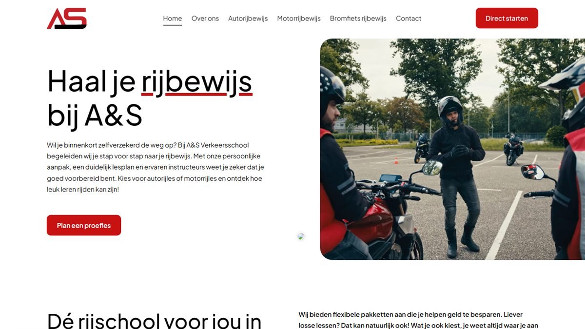 Schermafdruk van de website van A&S Verkeersschool