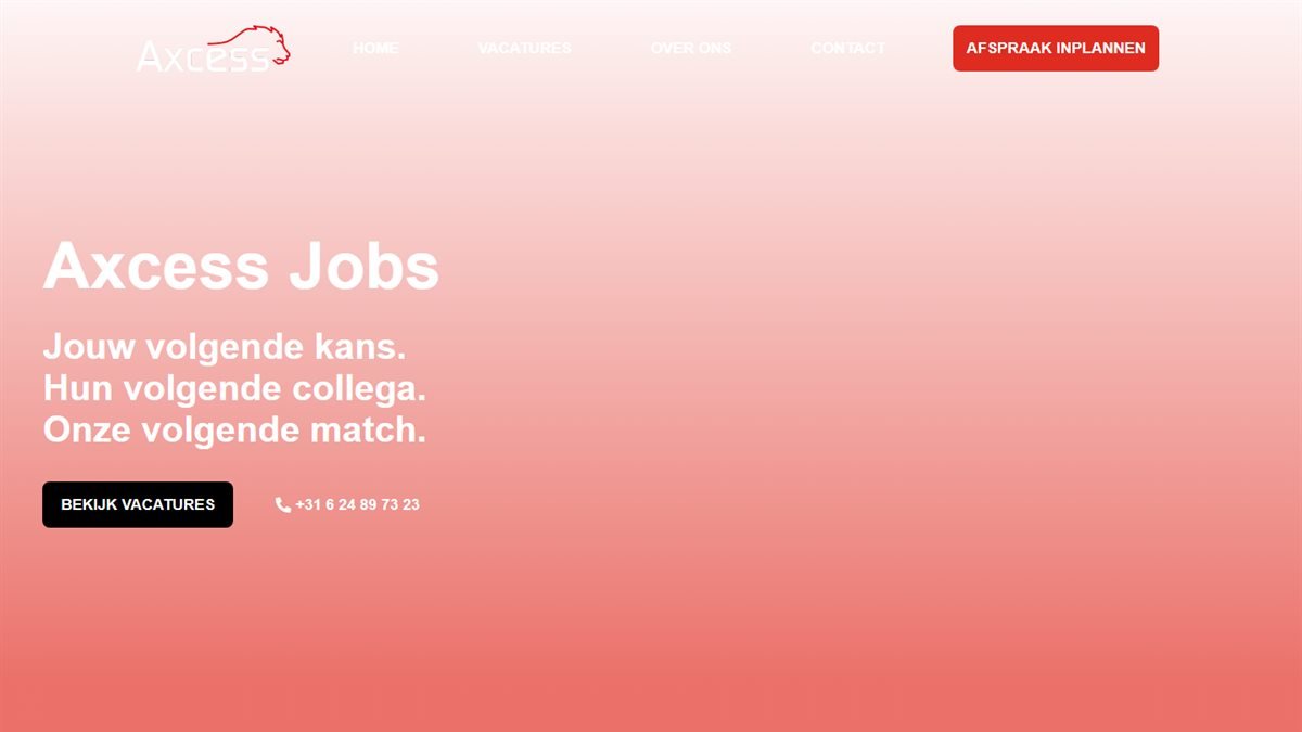 Schermafdruk van de website van Axcess Jobs