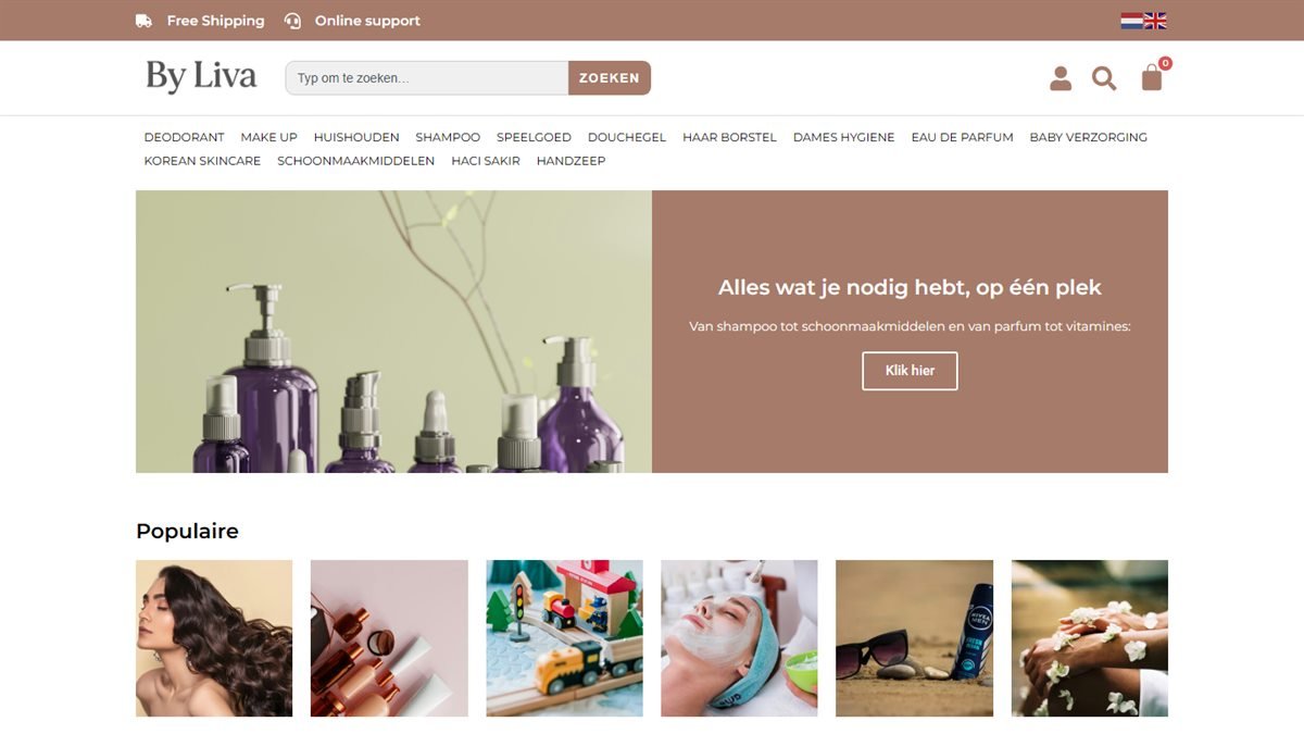 Schermafdruk van de webshop van By Liva