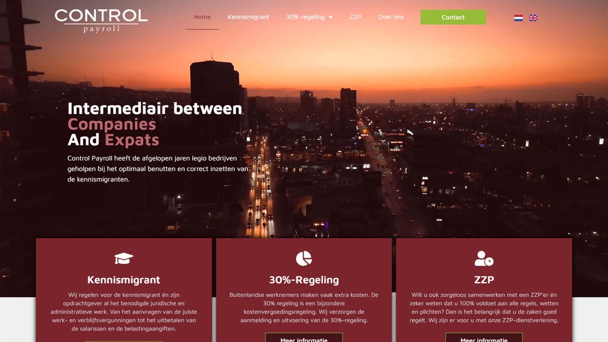 Schermafdruk van de website van Control Payroll