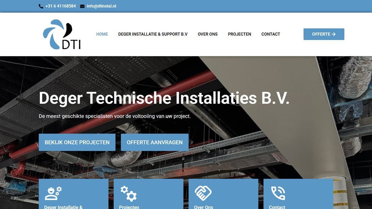 Schermafdruk van de website van Deger Technische Installaties