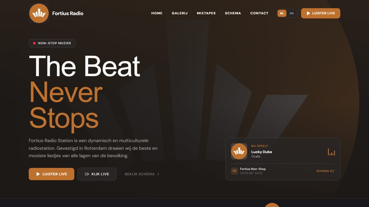 Schermafdruk van de website van Fortius Radio Station