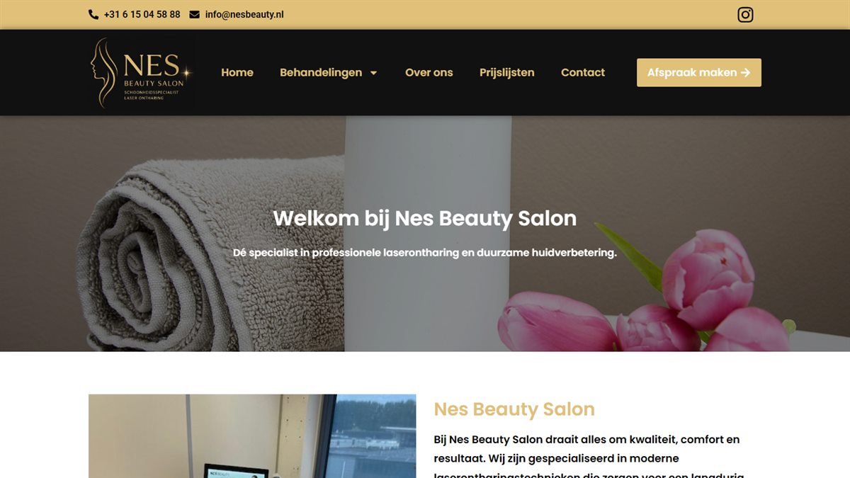 Schermafdruk van de website van Nes Beauty Salon