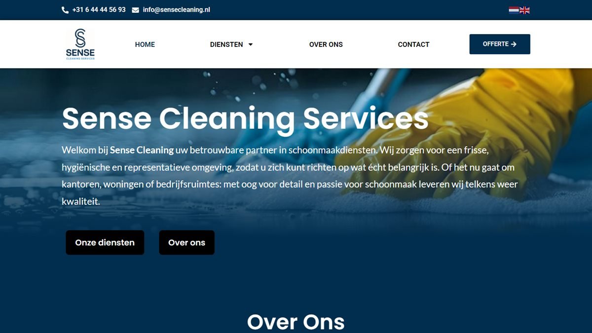 Schermafdruk van de website van Sense Cleaning