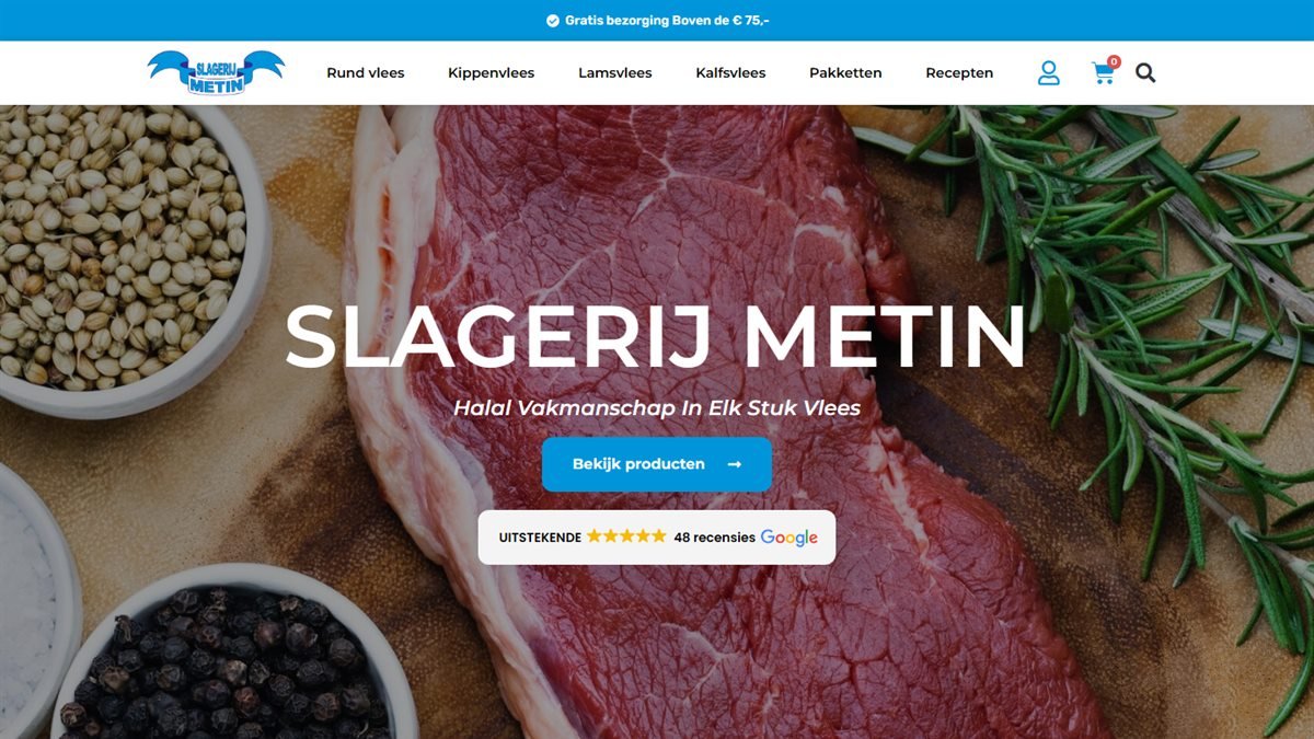 Schermafdruk van de webshop van Slagerij Metin